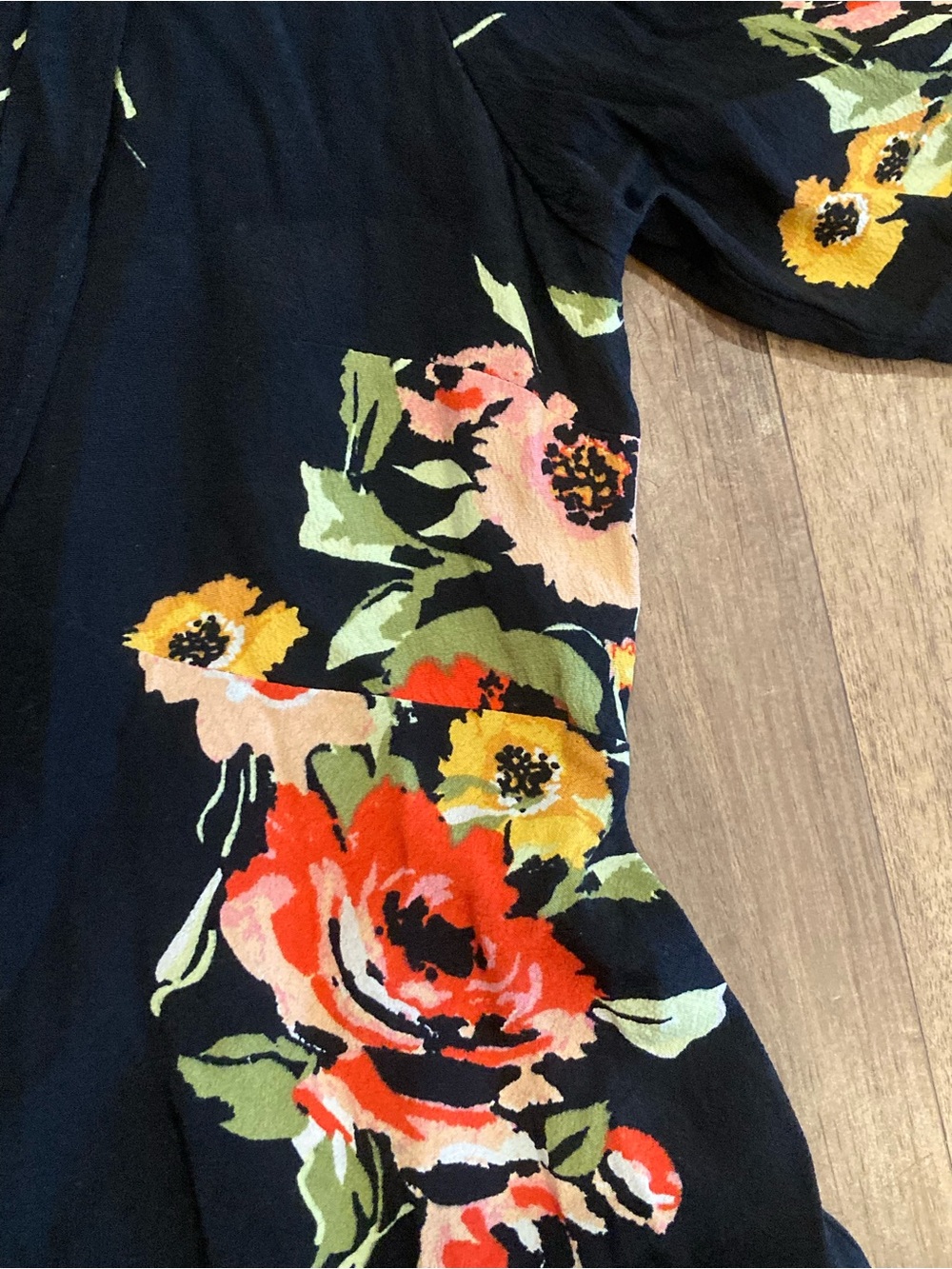 Free People Black Floral V-Neck Short Dress - Picture 6 of 8